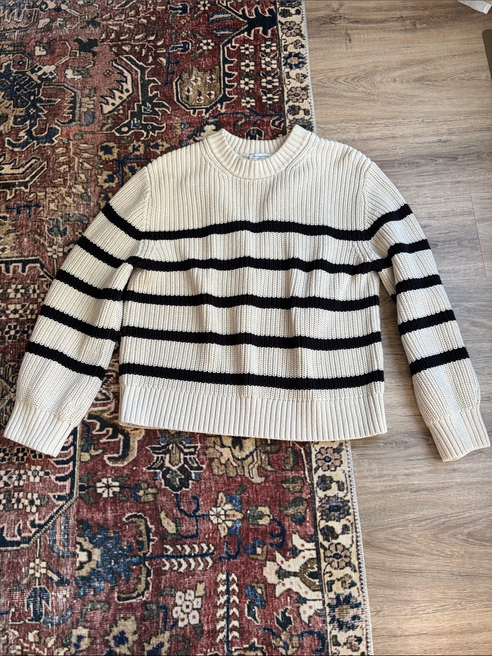 & Other Stories Cream and Black Cotton Striped Crewneck Sweater